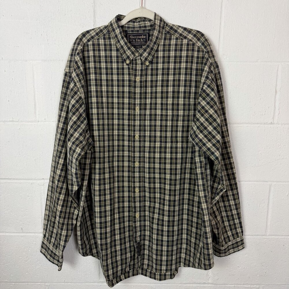 VTG Abercrombie & Fitch Men's Plaid Button Down Shirt Green 90s Y2K Preppy XL